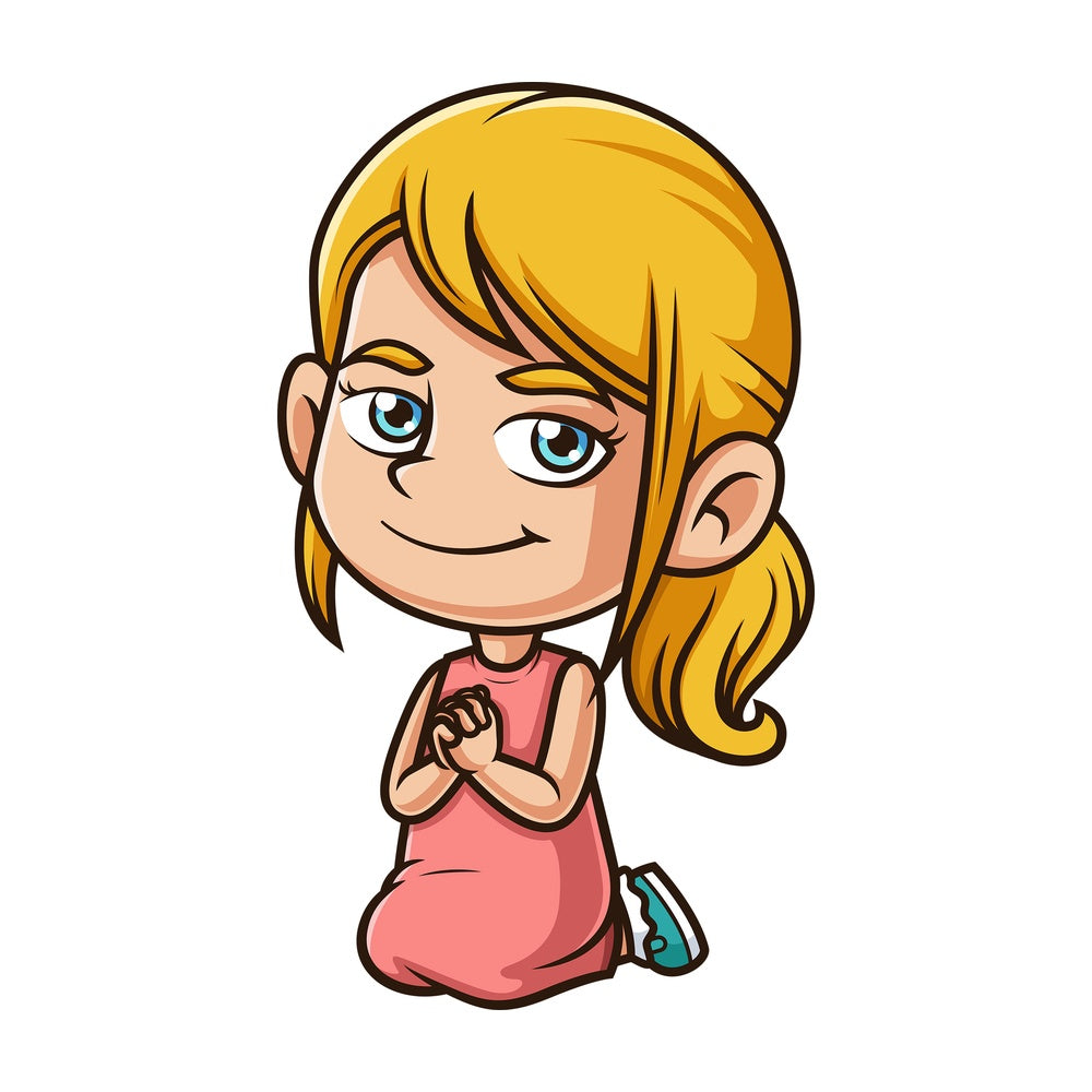 Caucasian girl praying. PNG - JPG and vector EPS (infinitely scalable).
