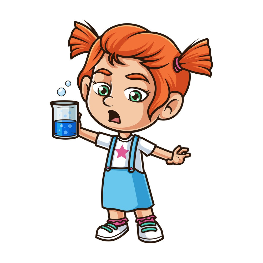 Girl holding chemistry vial. PNG - JPG and vector EPS (infinitely scalable).