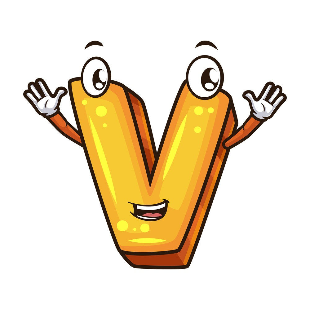 Cartoon letter v. PNG - JPG and vector EPS file formats (infinitely scalable). Image isolated on transparent background.