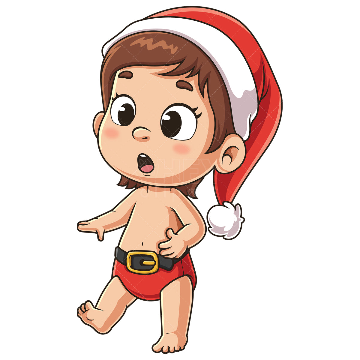 Royalty-free stock vector illustration of a baby girl santa trying to walk.