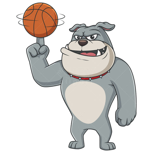 Royalty-free stock vector illustration of a bulldog character spinning basketball.
