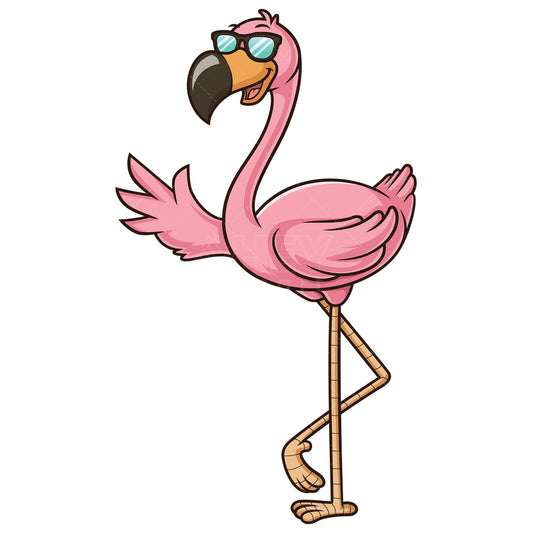 Royalty-free stock vector illustration of a cute flamingo waving.