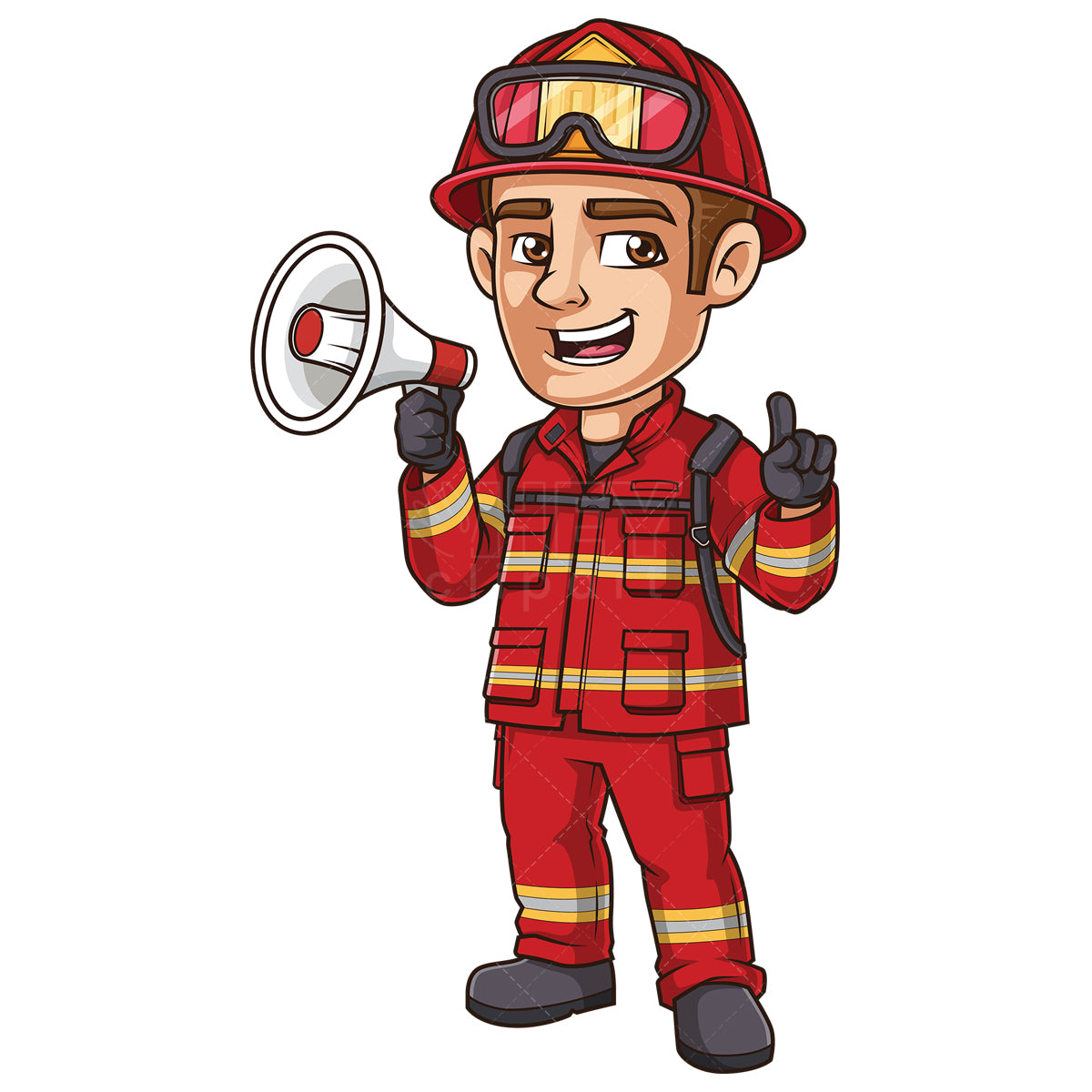 Royalty-free stock vector illustration of a firefighter with megaphone.