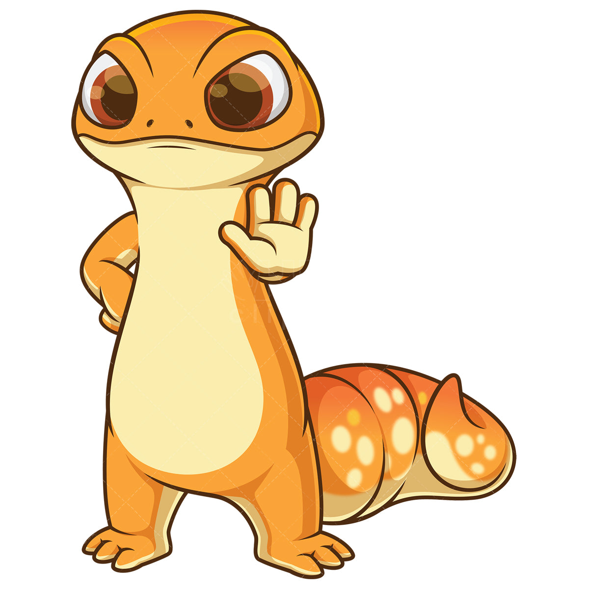 Royalty-free stock vector illustration of a gecko making stop gesture.