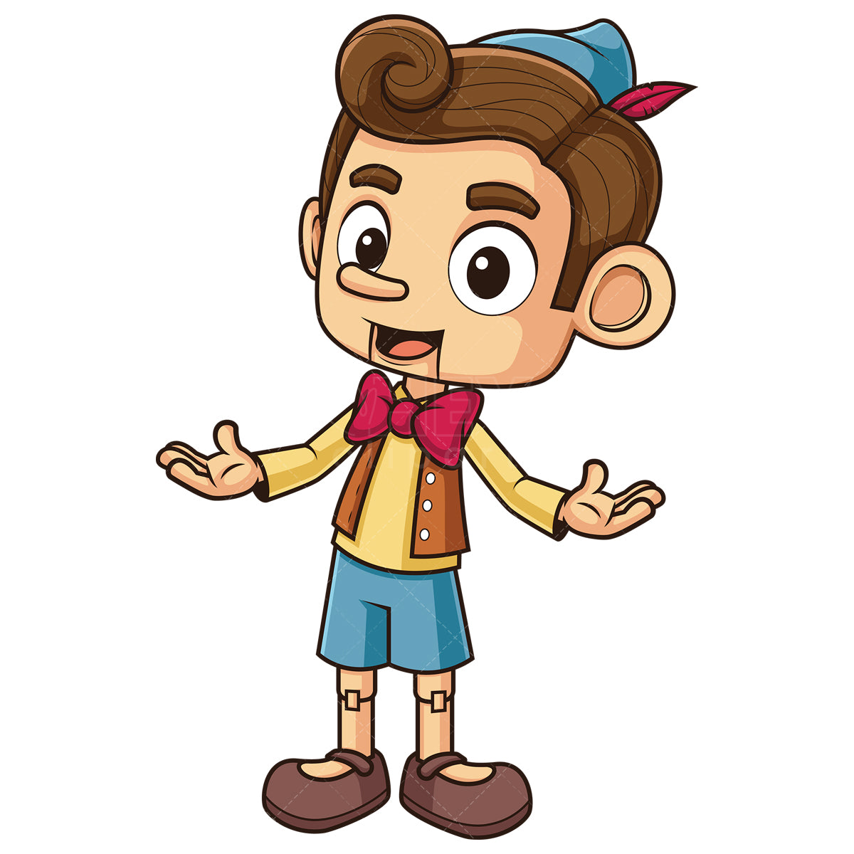 Royalty-free stock vector illustration of a happy pinocchio.