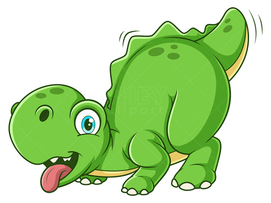 Royalty-free stock vector illustration of a playful dinosaur dog wagging tail.