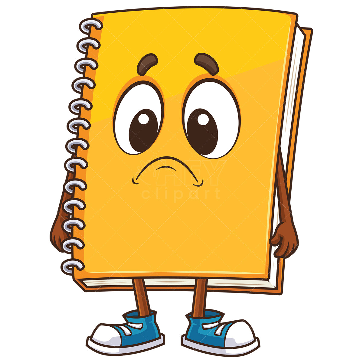 Royalty-free stock vector illustration of a sad notebook character.