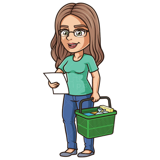 Royalty-free stock vector illustration of a woman with shopping list.