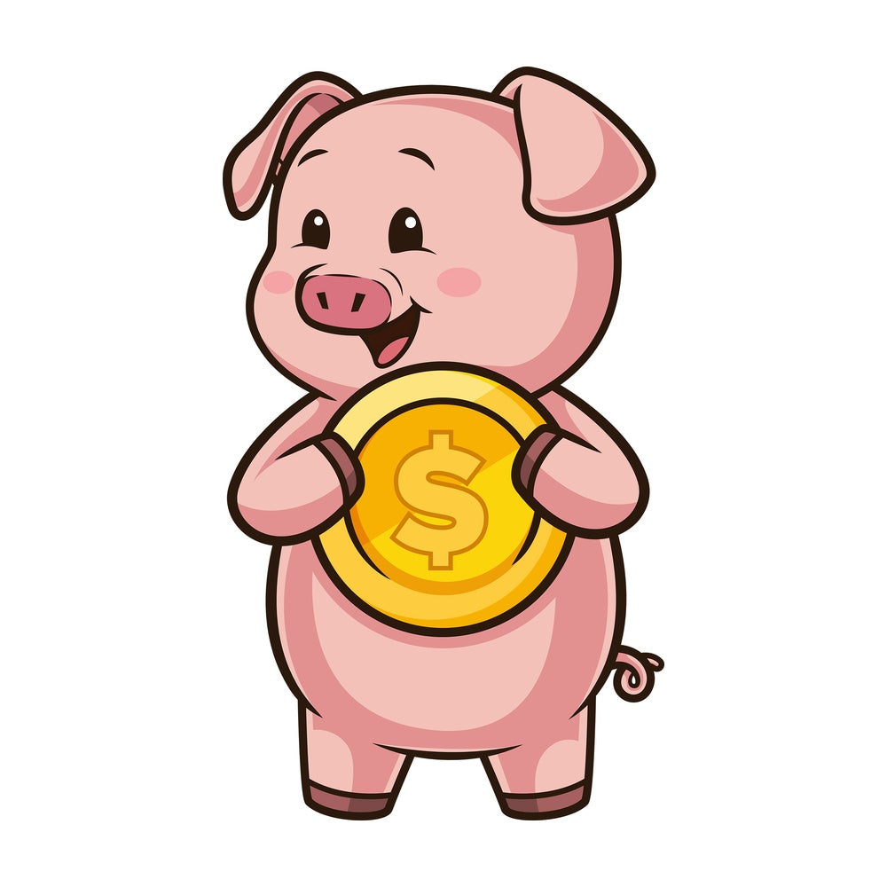 Piggy bank holding money. PNG - JPG and vector EPS (infinitely scalable).