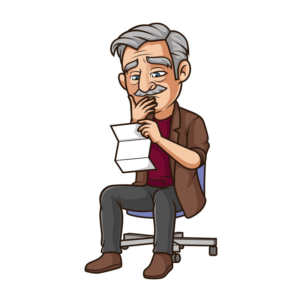 Downhearted old man reading letter. PNG - JPG and vector EPS (infinitely scalable).