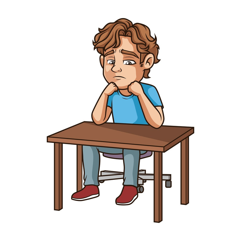 Gloomy man sitting on desk. PNG - JPG and vector EPS (infinitely scalable).