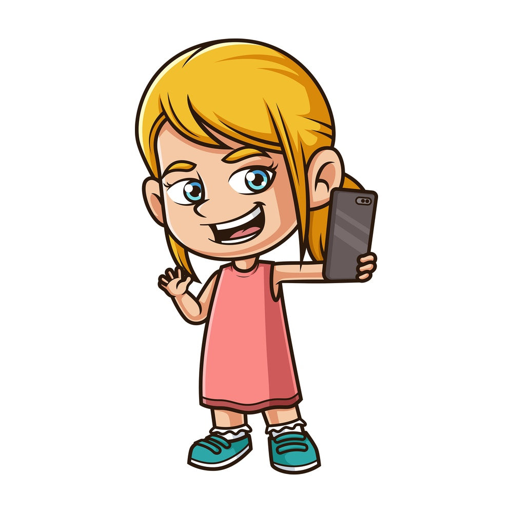 Caucasian girl taking selfie. PNG - JPG and vector EPS (infinitely scalable).
