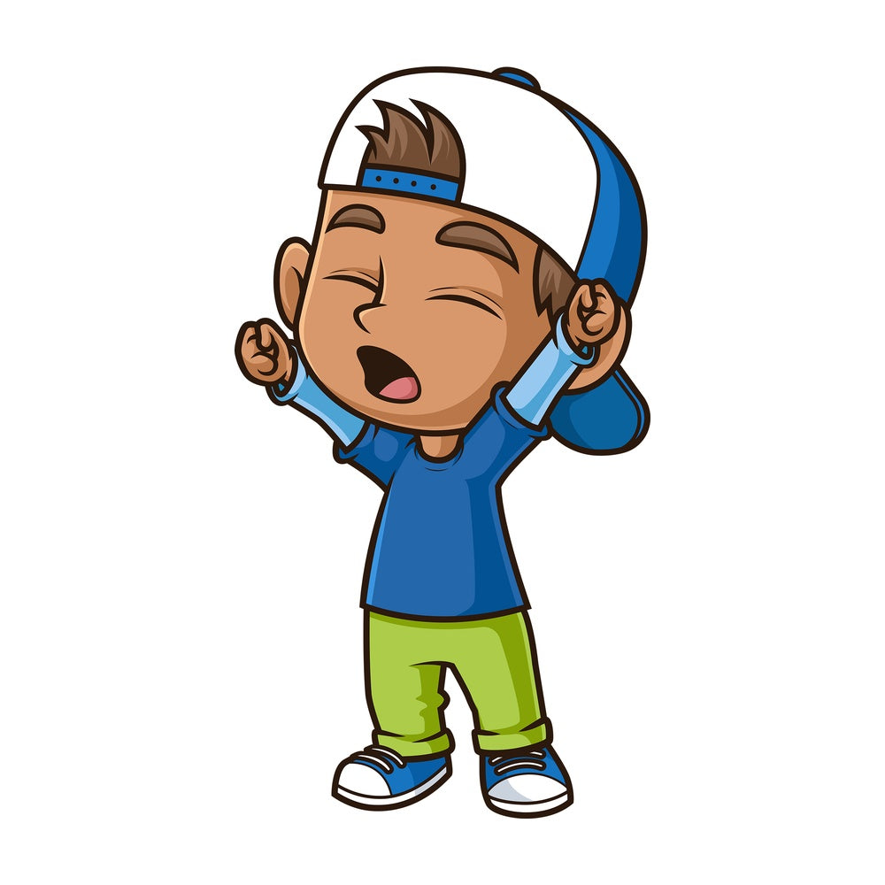 Hispanic boy stretching and yawning. PNG - JPG and vector EPS (infinitely scalable).