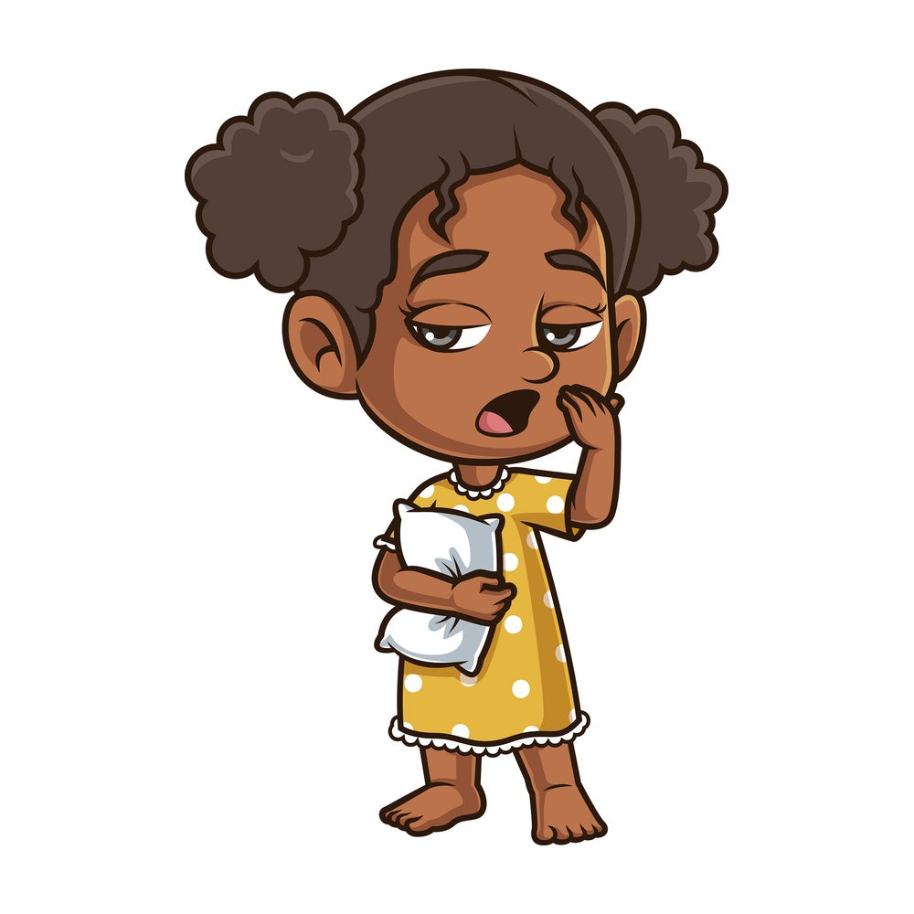 Tired black girl yawning. PNG - JPG and vector EPS (infinitely scalable).