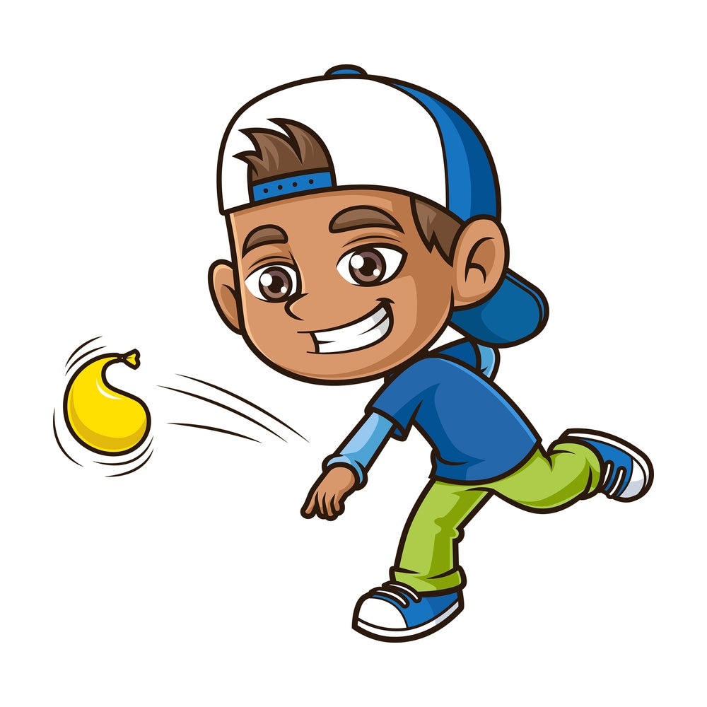Hispanic boy throwing water balloon. PNG - JPG and vector EPS (infinitely scalable).
