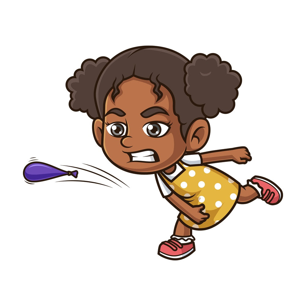 Black girl throwing water balloon. PNG - JPG and vector EPS (infinitely scalable).