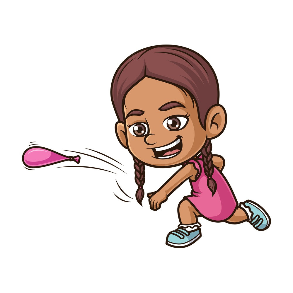 Hispanic girl throwing water bomb. PNG - JPG and vector EPS (infinitely scalable).