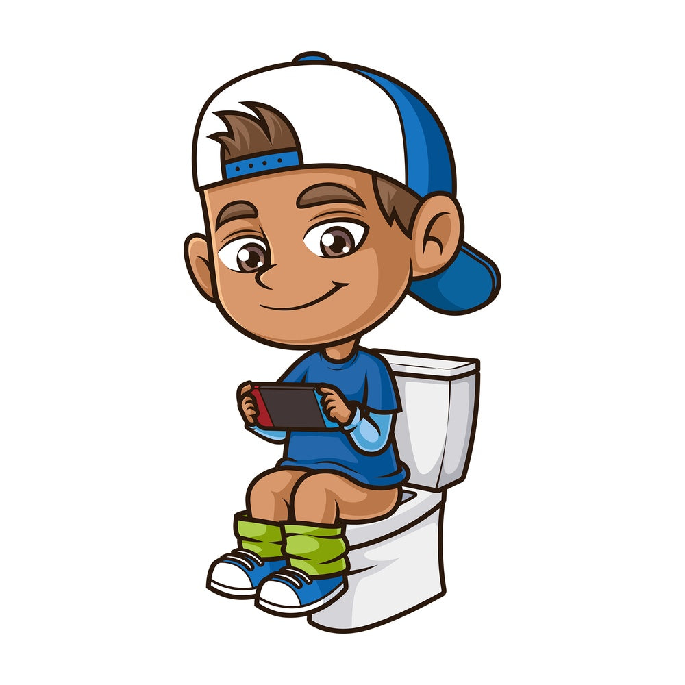 Boy gaming while pooping. PNG - JPG and vector EPS (infinitely scalable).