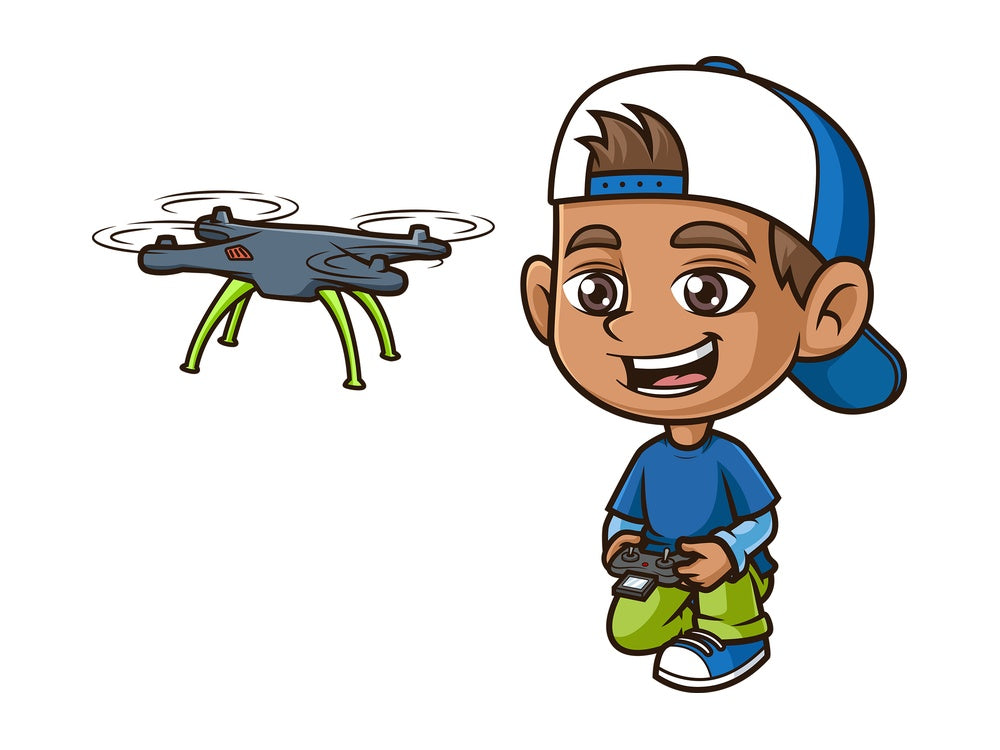 Hispanic boy flying drone. PNG - JPG and vector EPS (infinitely scalable).