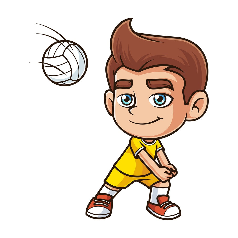 Caucasian boy playing volleyball. PNG - JPG and vector EPS (infinitely scalable).
