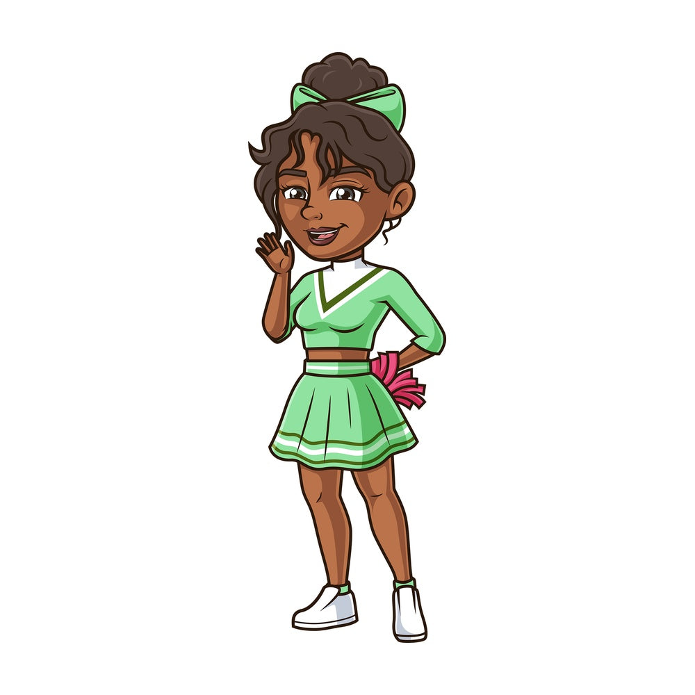 Friendly black cheerleader. PNG - JPG and vector EPS (infinitely scalable).