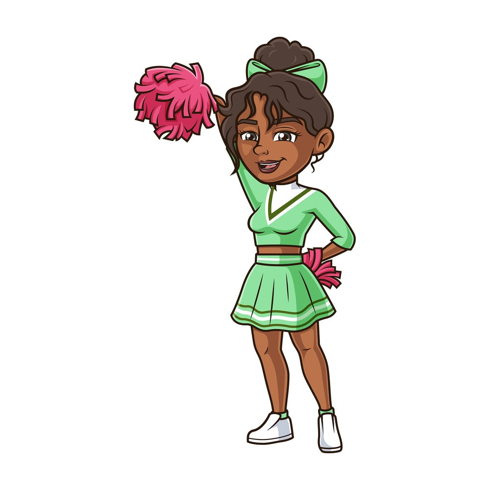 Jolly black female cheerleader. PNG - JPG and vector EPS (infinitely scalable).
