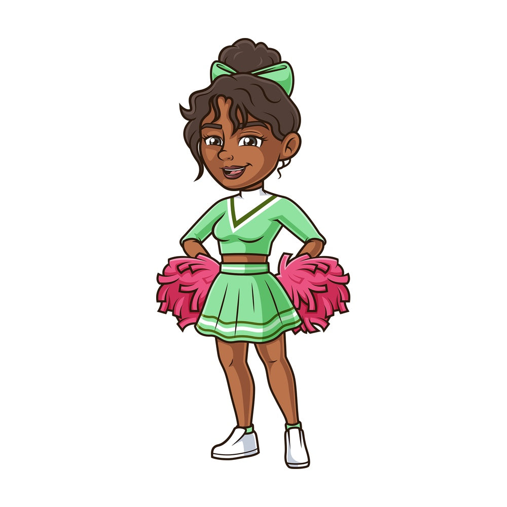 Confident black woman cheerleader. PNG - JPG and vector EPS (infinitely scalable).