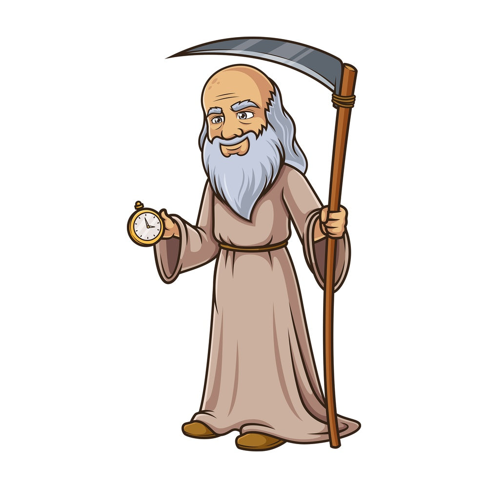 Father time checking clock. PNG - JPG and vector EPS (infinitely scalable).
