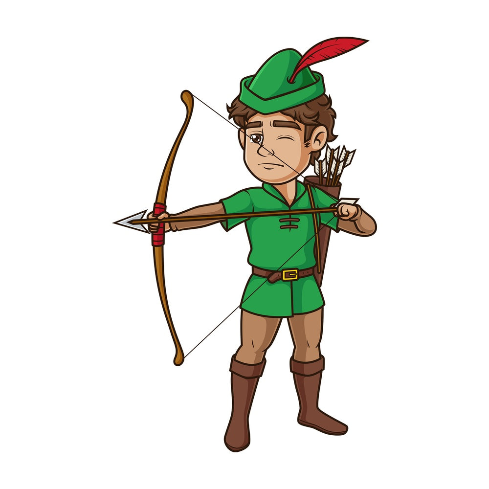 Robin hood aiming with bow. PNG - JPG and vector EPS (infinitely scalable).