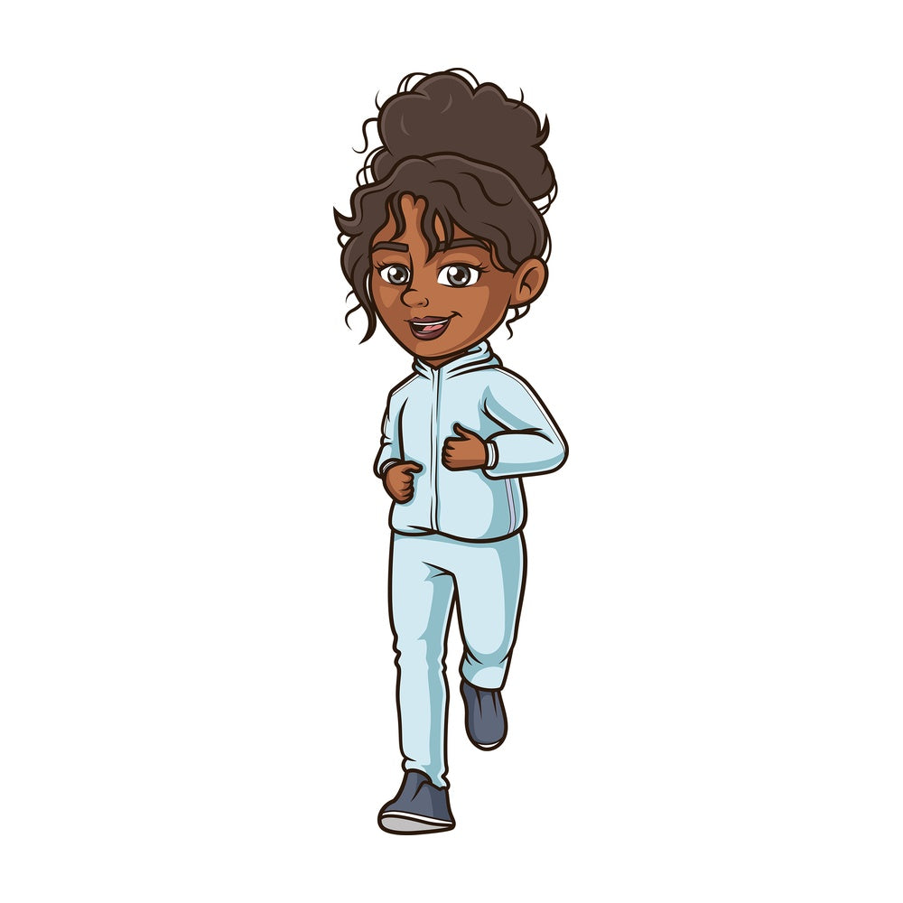 Black woman jogging. PNG - JPG and vector EPS (infinitely scalable).