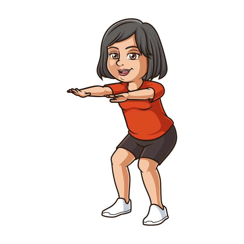 Middle-Aged woman doing squats. PNG - JPG and vector EPS (infinitely scalable).