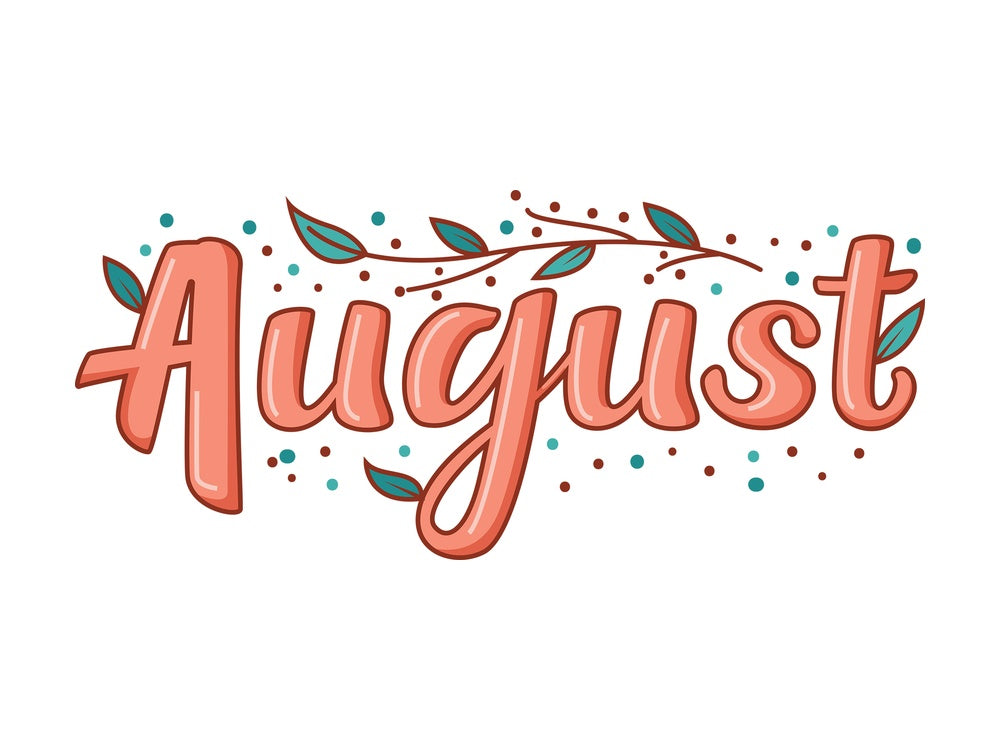 Text doodle august. PNG - JPG and vector EPS file formats (infinitely scalable). Image isolated on transparent background.