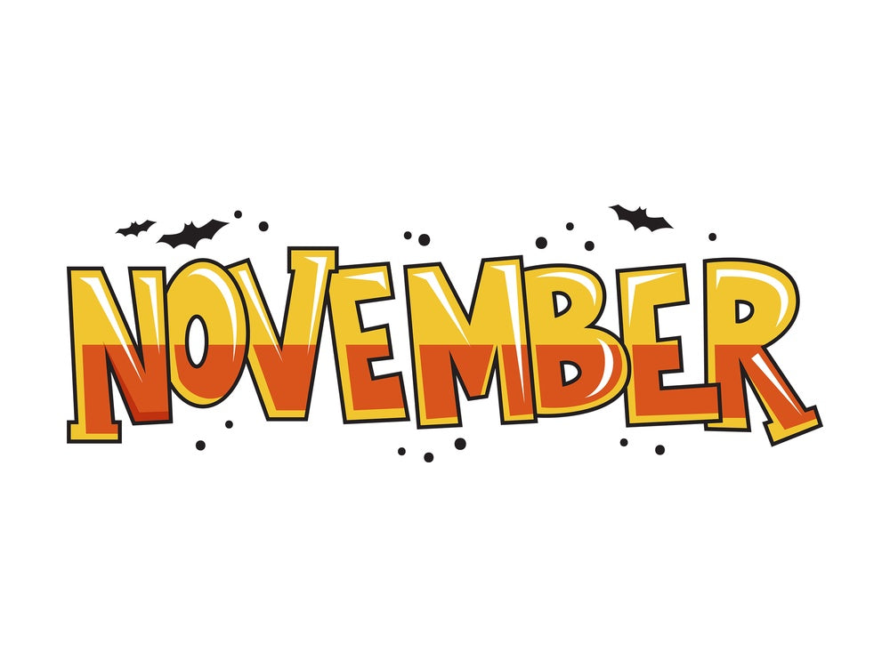 Text doodle november. PNG - JPG and vector EPS file formats (infinitely scalable). Image isolated on transparent background.