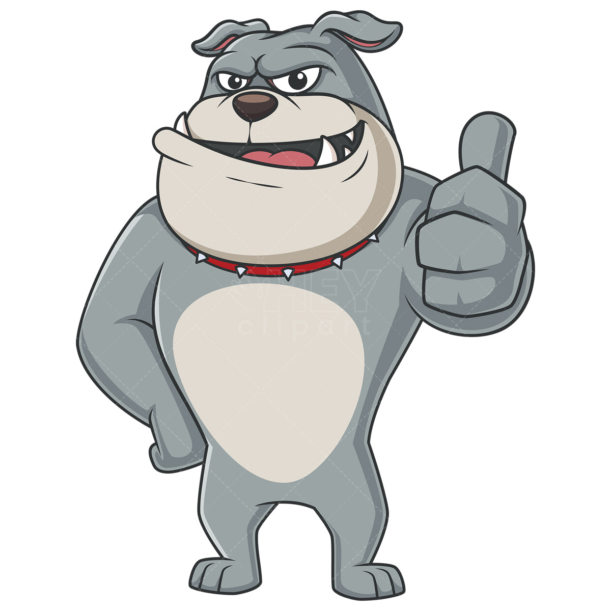 Royalty-free stock vector illustration of a bulldog mascot thumbs up.