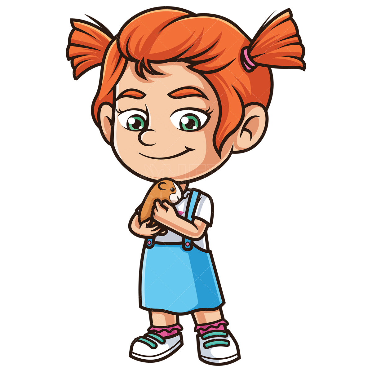Royalty-free stock vector illustration of a ginger girl holding guinea pig.