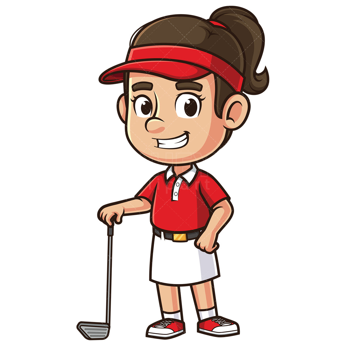 Royalty-free stock vector illustration of a grinning female golfer.