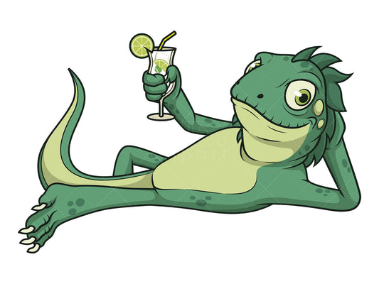 Royalty-free stock vector illustration of a iguana with mohito.