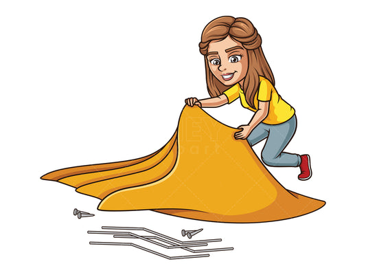 Royalty-free stock vector illustration of a young woman camping.