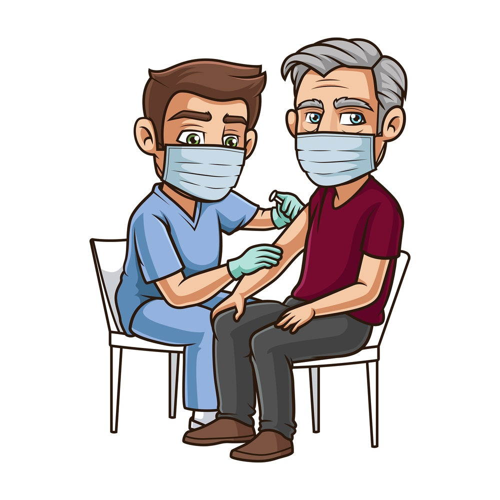 Old man getting vaccinated for covid-19. PNG - JPG and vector EPS (infinitely scalable).