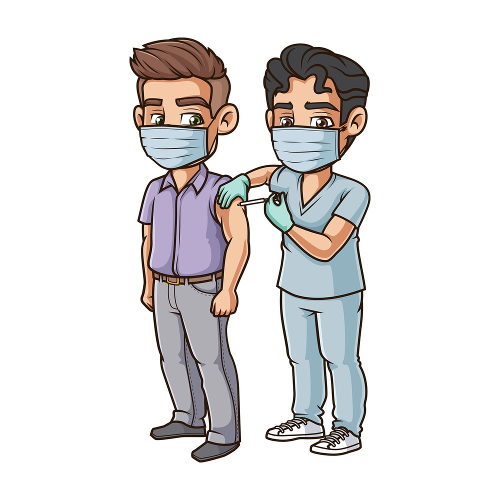 Young man during covid-19 vaccination. PNG - JPG and vector EPS (infinitely scalable).