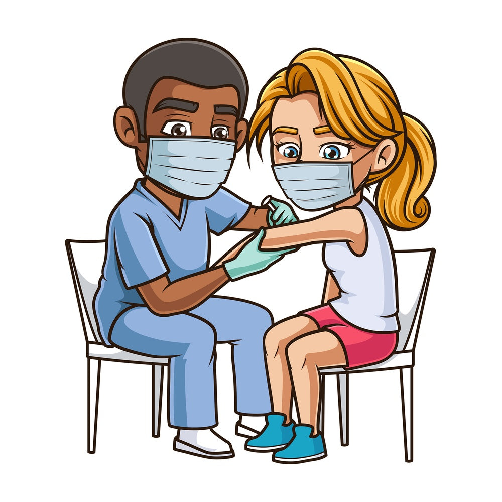 Woman getting vaccinated for covid-19. PNG - JPG and vector EPS (infinitely scalable).