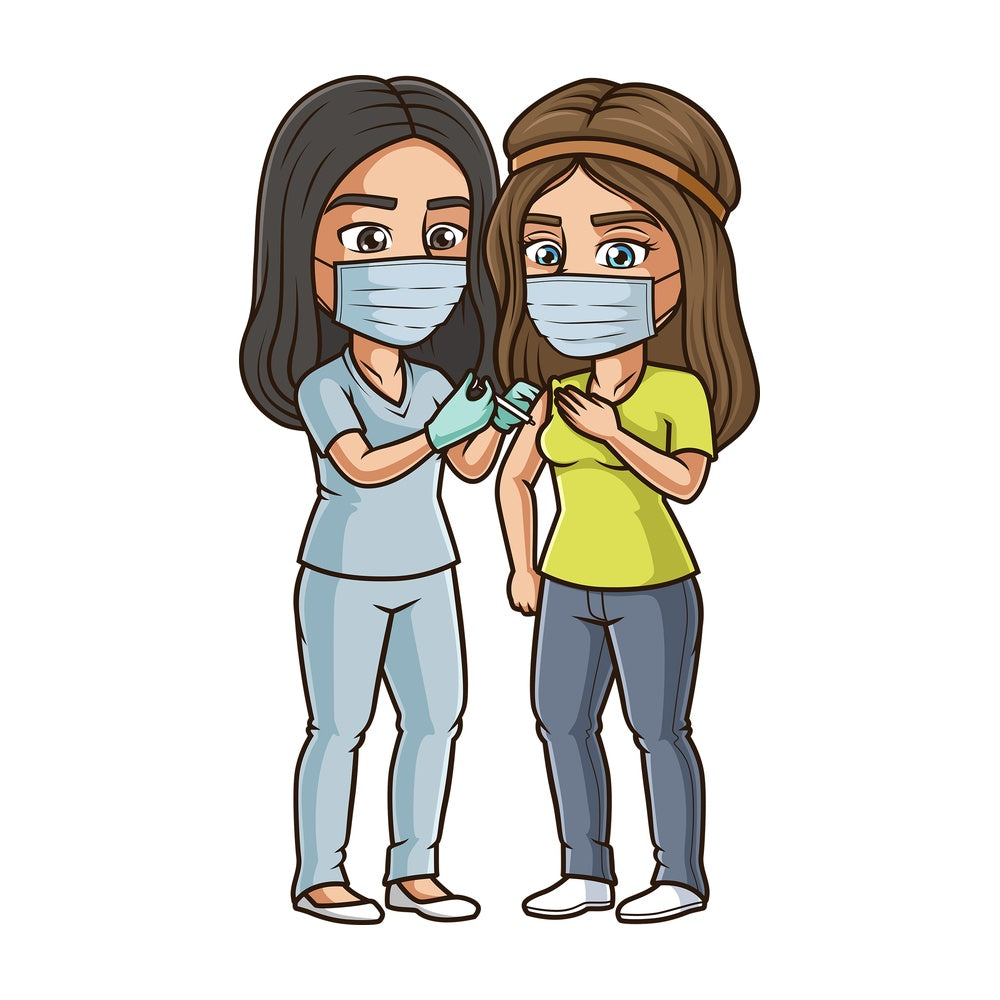 Woman getting vaccinated for coronavirus. PNG - JPG and vector EPS (infinitely scalable).
