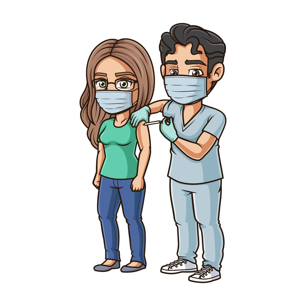 Woman during covid-19 vaccination. PNG - JPG and vector EPS (infinitely scalable).