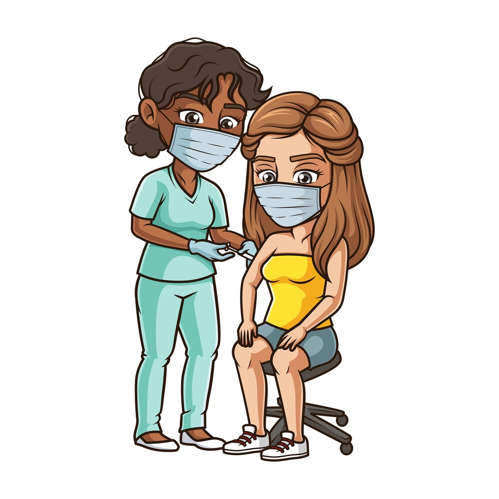 Woman during coronavirus vaccination. PNG - JPG and vector EPS (infinitely scalable).