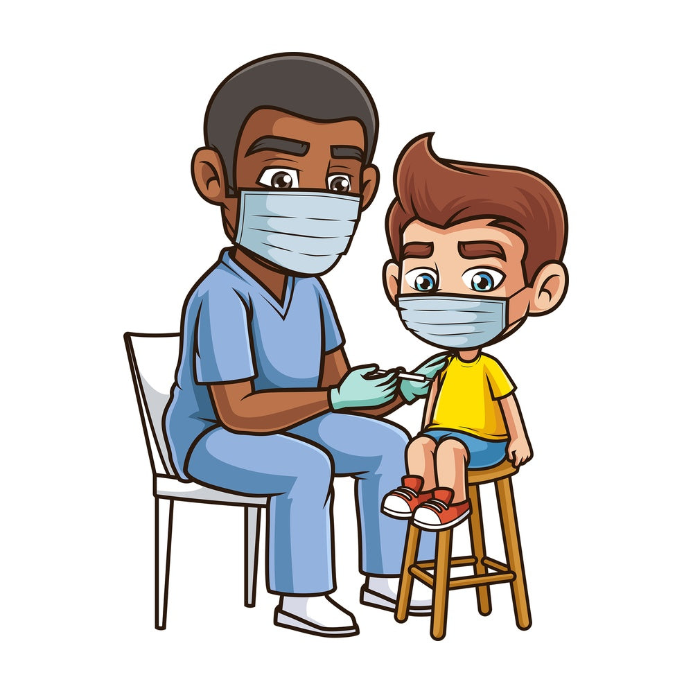 Little boy getting vaccinated covid-19. PNG - JPG and vector EPS (infinitely scalable).