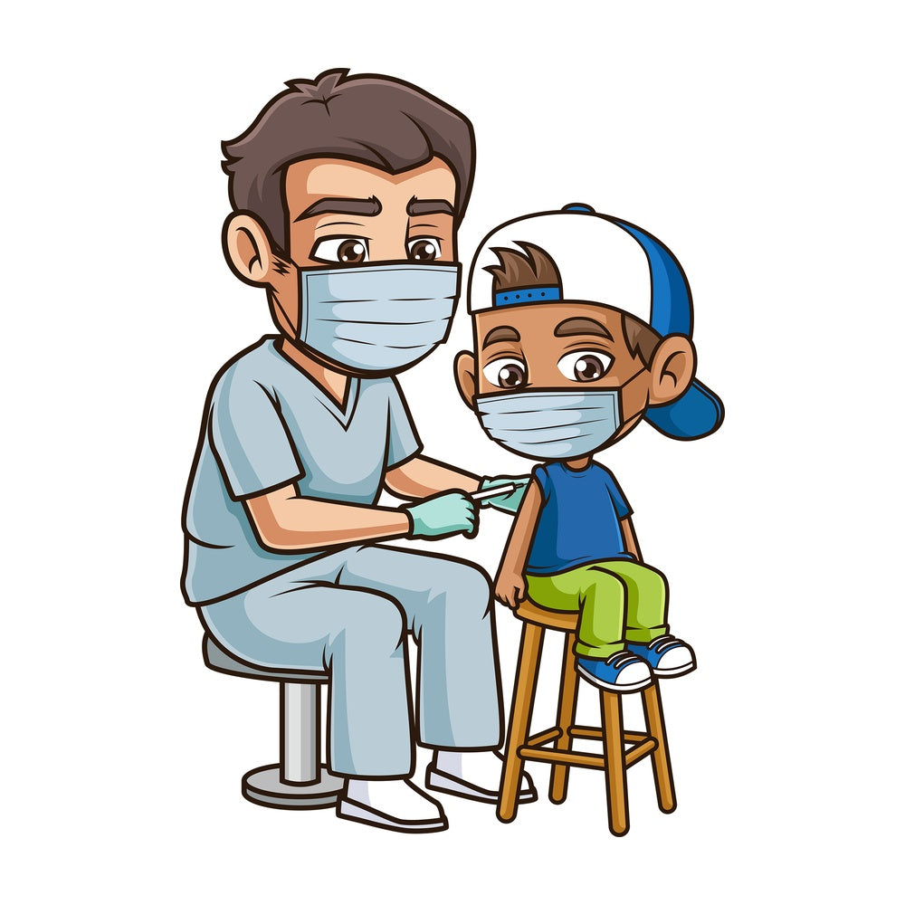 Hispanic boy getting coronavirus vaccine. PNG - JPG and vector EPS (infinitely scalable).