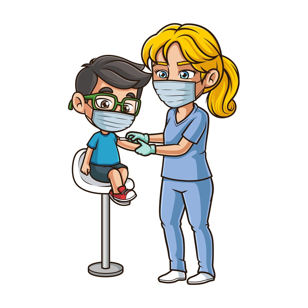 Kid getting covid-19 vaccine. PNG - JPG and vector EPS (infinitely scalable).