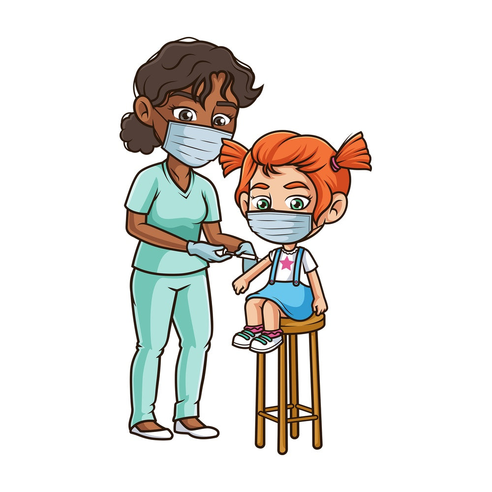Little girl getting covid-19 vaccine. PNG - JPG and vector EPS (infinitely scalable).