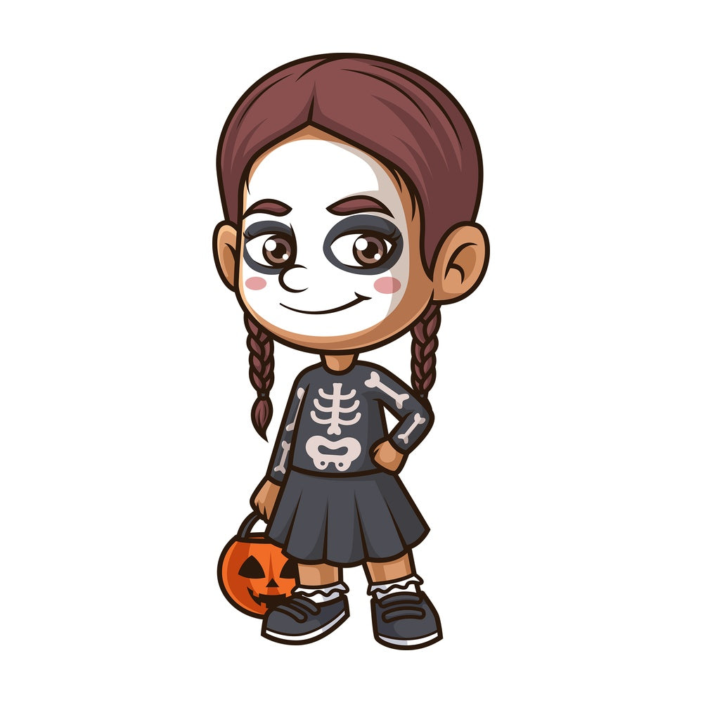 Little girl skeleton costume. PNG - JPG and vector EPS (infinitely scalable).