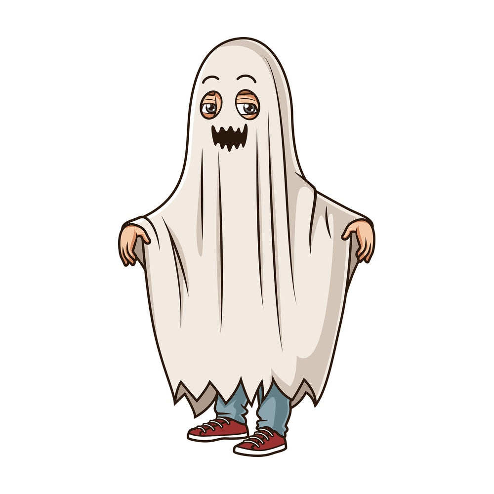 Man wearing ghost costume. PNG - JPG and vector EPS (infinitely scalable).